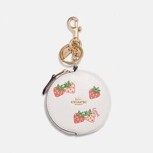 Coach Outlet Circular Coin Pouch with Strawberry Print - White